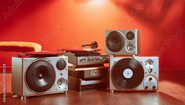 Fototapeta 디제잉 음악장비 레코드플레이어 오디오 스피커