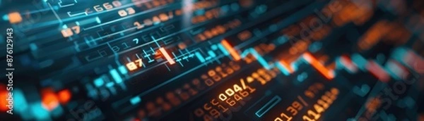 Fototapeta Currency exchange, holographic market data, futuristic financial hub, advanced technology