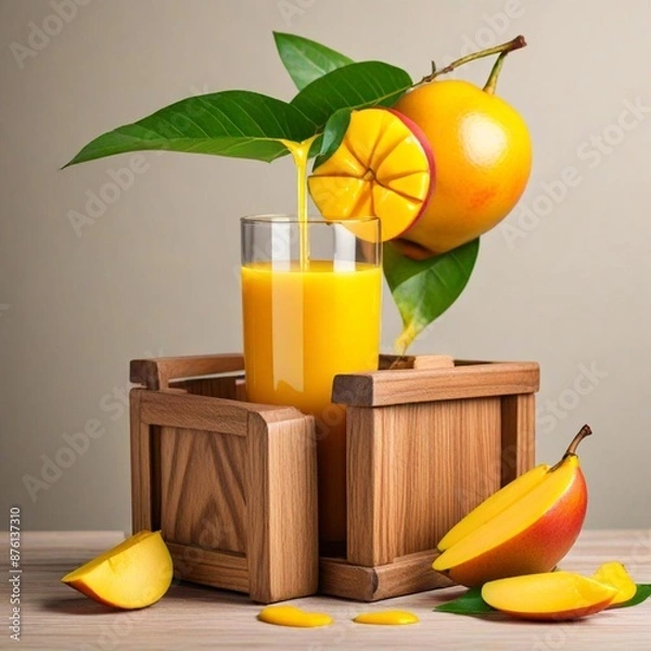 Fototapeta glass of orange juice and fruits