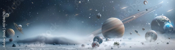 Fototapeta A space scene with a large planet in the middle