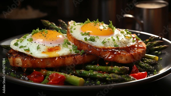 Fototapeta Fried egg, beans, tomatoes, mushrooms, bacon and toast