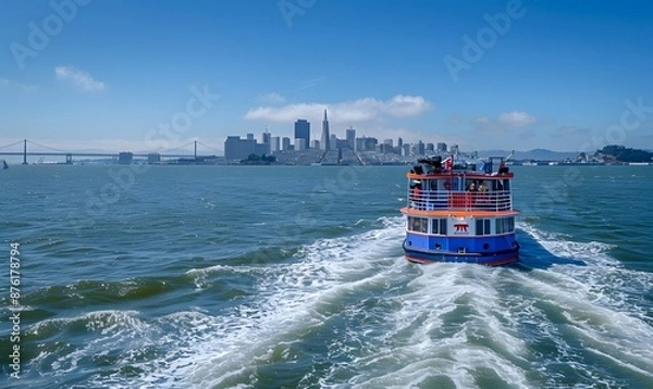 Fototapeta Ferry Boat with San Francisco Skyline in the Background