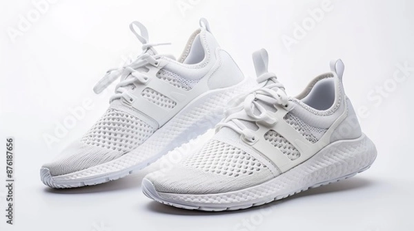 Fototapeta White Athletic Shoes on a White Background