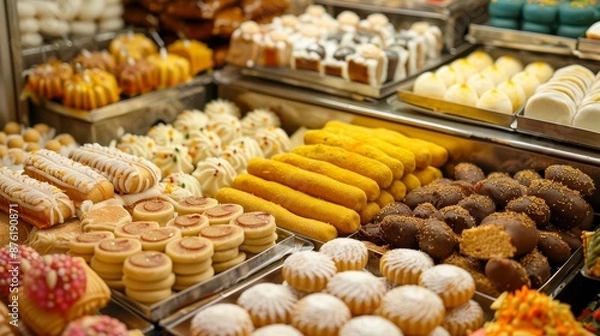 Obraz A table full of assorted pastries and desserts generated by AI