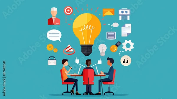 Fototapeta Collaborative team creating innovative flat design concepts