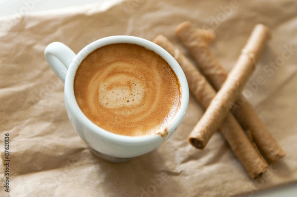 Obraz Coffee and wafer tubes