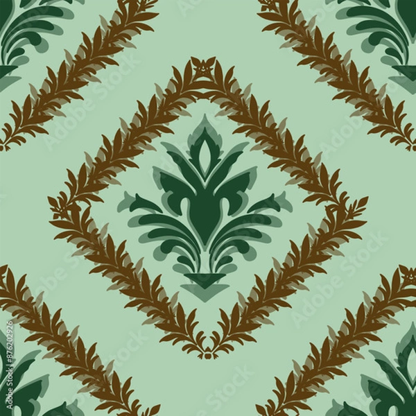 Obraz Classic Damask Seamless 
Pattern - Vector Illustration for Elegant Textile 
Design green
