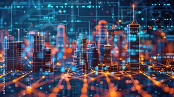 Obraz Urban landscape with digital construction models