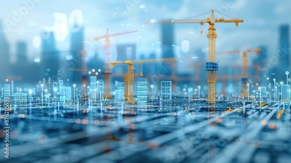 Obraz Urban landscape with digital construction models