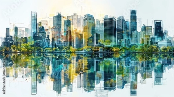 Obraz Urban landscape with digital construction models