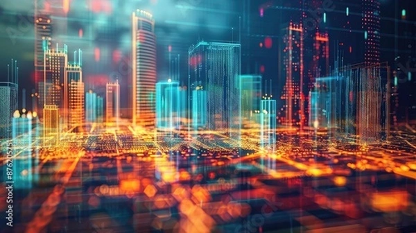 Obraz Urban landscape with digital construction models