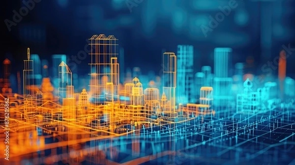 Obraz Urban landscape with digital construction models