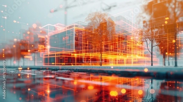 Obraz Urban landscape with digital construction models