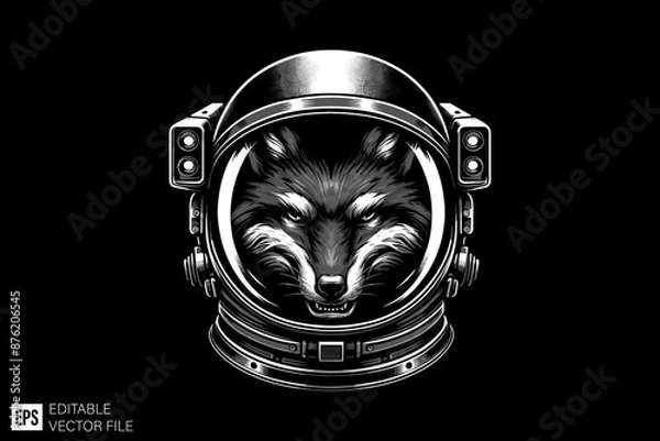 Fototapeta Astronaut helmet illustration black and white silhouette graphic clip art vector design
