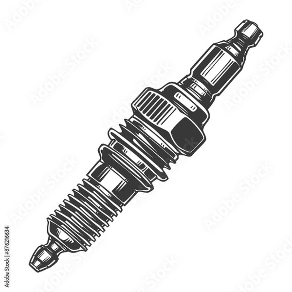 Obraz Detailed illustration of a spark plug in black and white