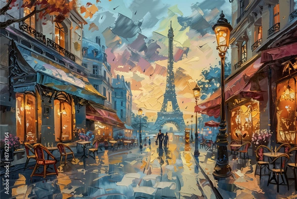 Obraz oil painting with palatte knife style of Paris street landscape location