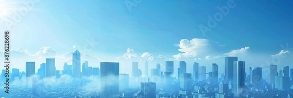 Fototapeta Abstract Vector Illustration, Futuristic blue Urban city  in clouds,Landscape with Advanced Smart City Technology, Graphic Resources, Wallpapers, Websites, banner design, Advertising, web, background 
