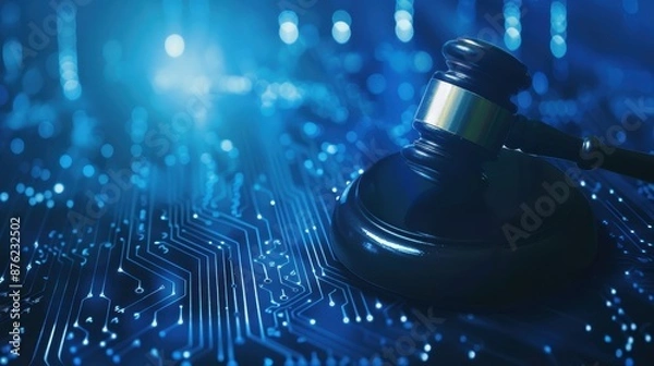 Fototapeta Controversial Debate on Data Privacy Laws Illuminated by Clear Light on Blue Background