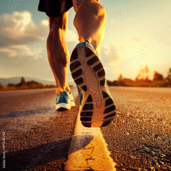 Obraz close up Runner feet running on road