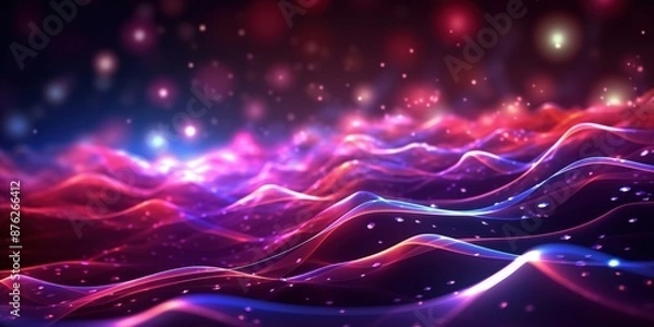 Fototapeta Abstract Neon Waves with Glowing Particles