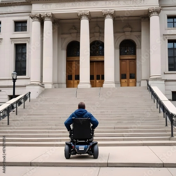 Obraz Disability Rights: An individual in a wheelchair facing an inaccessible public building