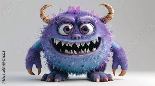 Fototapeta 3D violet cartoon monster character