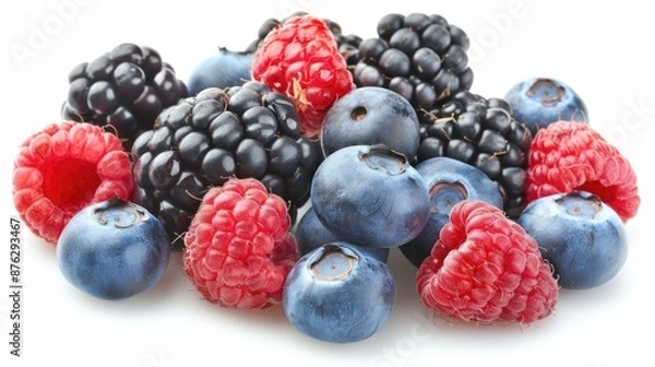 Obraz Vibrant Assortment of Wild Berries Artfully Arranged on Plain White Background