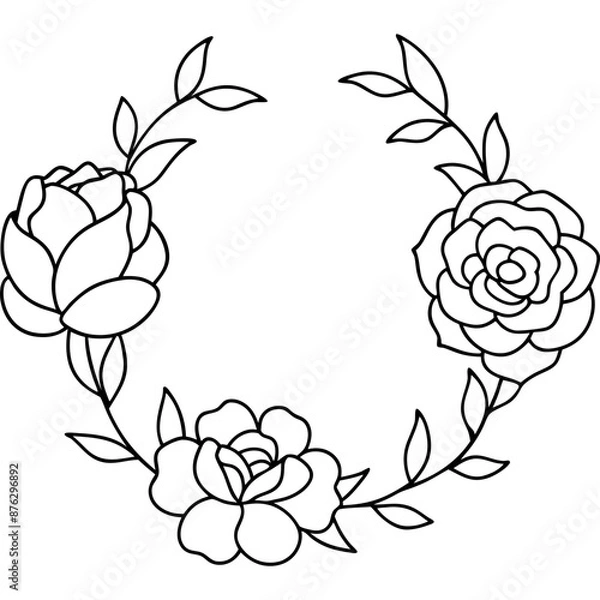 Fototapeta Beautiful wreath with three roses and leaves, ideal for elegant designs and invitations.