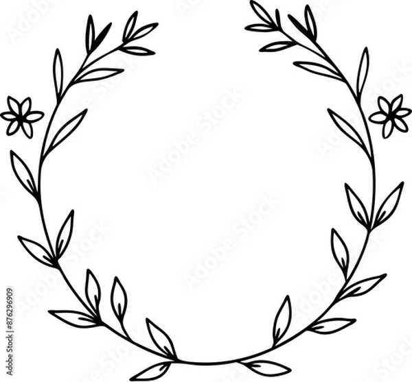Fototapeta Minimalist wreath with small flowers and leaves, perfect for clean and simple designs.