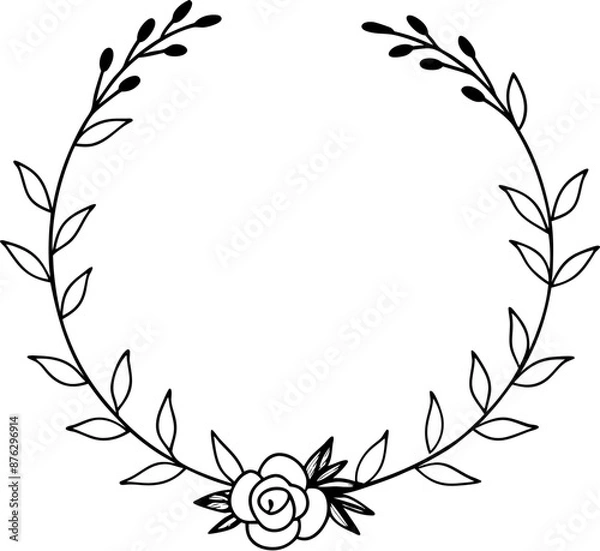 Fototapeta Delicate wreath with a rose and leaves, ideal for elegant invitations and decorative projects.