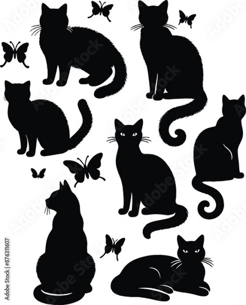 Fototapeta Flat design Cat silhouette vector on a white background