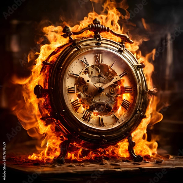 Fototapeta Picture of a clock on fire showing that time is running
AI Generated