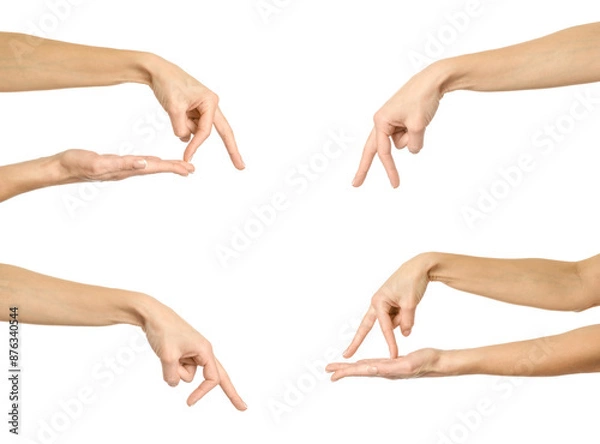 Fototapeta Walking hand. Multiple images set of female caucasian hand with french manicure showing Walking hand gesture