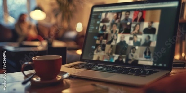 Obraz A person participating in an online mental health support group via video call