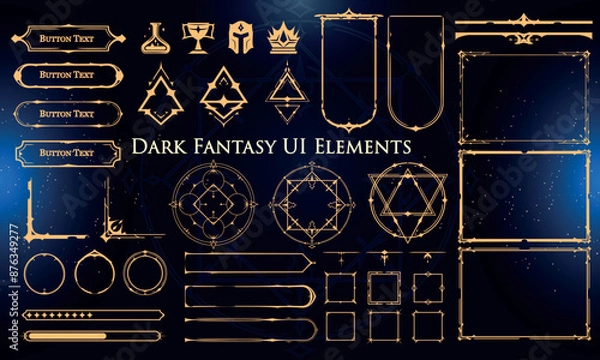 Fototapeta Set of Dark Fantasy Elements for user interface, poster, video. Fantasy magic HUD. Template for rpg game interface. Vector Illustration EPS10