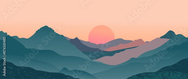 Obraz Abstract mountain landscape background, Nature wall decor, art print, minimalist panorama hill, adventure and travel view design. Vector illustration