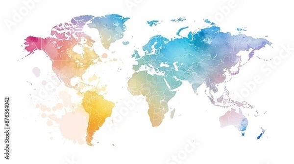 Obraz A colorful world map with the continents of Africa, Asia, Europe, North America