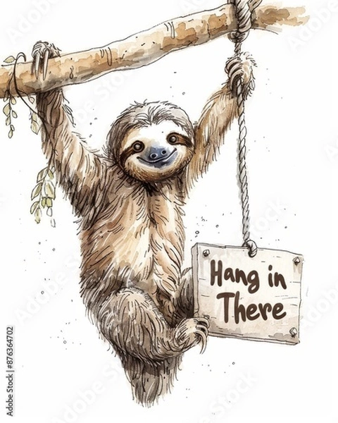Obraz a sloth hanging from a branch with a sign "Hang in There" 
