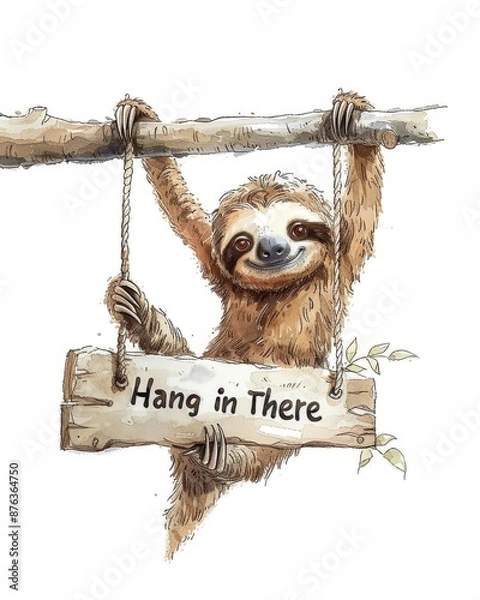 Obraz a sloth hanging from a branch with a sign "Hang in There" 