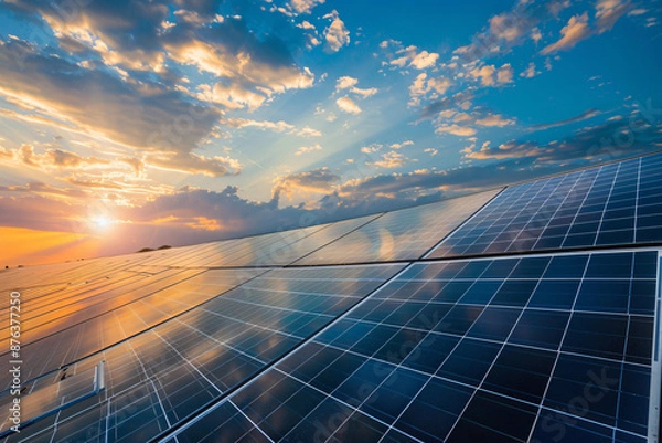 Fototapeta New Solar Panels Installed on Industrial Roof: Advancing Clean Energy Solutions - Generative AI.