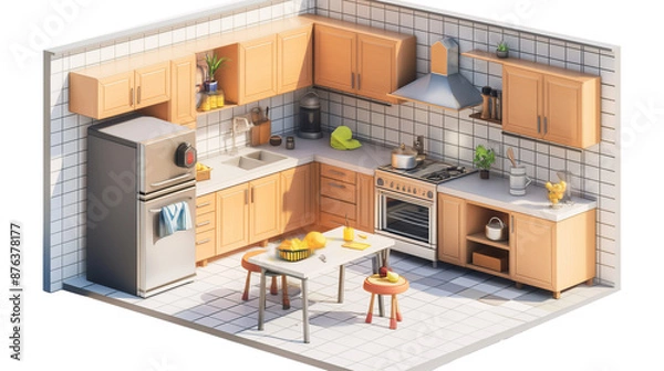 Fototapeta Modern home kitchen interior isometric 3d render