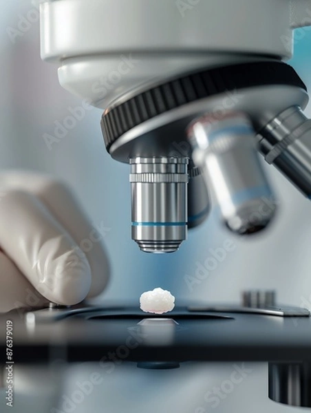 Fototapeta Pathologist examining tissue samples under a microscope, realistic, high detail, lab setting