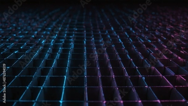 Obraz Abstract grid pattern with glowing blue and purple lines on dark background in futuristic design