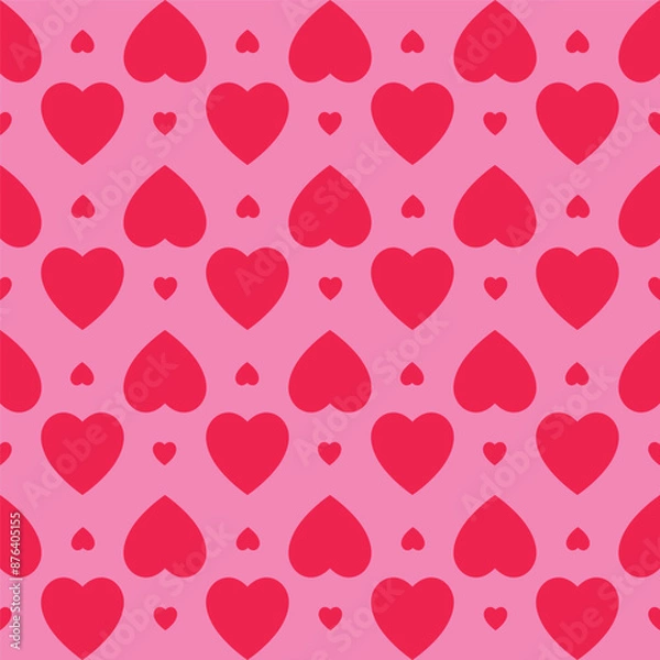 Obraz Vector seamless pattern with red hearts on pink background for your design