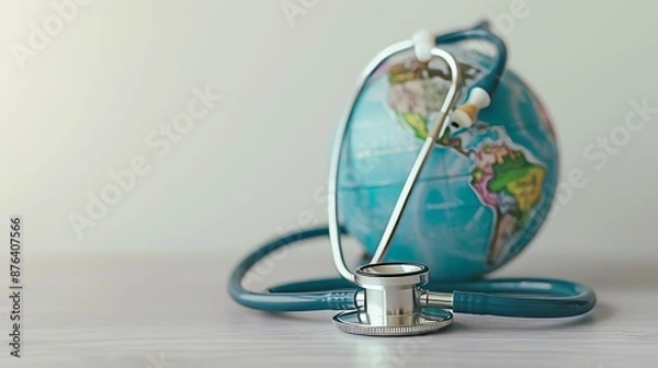 Fototapeta Earth with a stethoscope, symbolizing medical aid, global healthcare issues, planet health