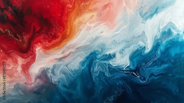 Obraz Abstract Red, White, and Blue Swirling Paint