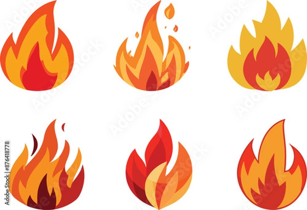 Fototapeta Fire flames set isolated illustration