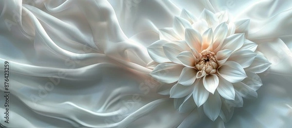 Fototapeta Delicate White Flower on Draped Fabric in Soft Lighting
