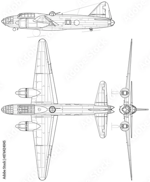 Fototapeta Fighter Jet, plane, Aircraft, 3 side view, blueprints, svg cut file, cnc cut file, engraving file, CNC router file, laser cutting, Cricut File, isolated, Engraving model