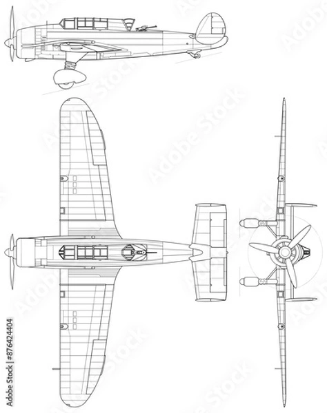 Obraz Fighter Jet, plane, Aircraft, 3 side view, blueprints, svg cut file, cnc cut file, engraving file, CNC router file, laser cutting, Cricut File, isolated, Engraving model